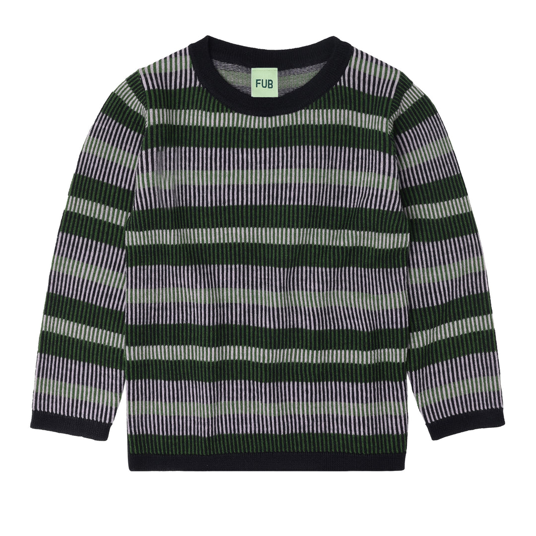 0525 AW-Mix Striped Blouse-dark navy/forest/iris