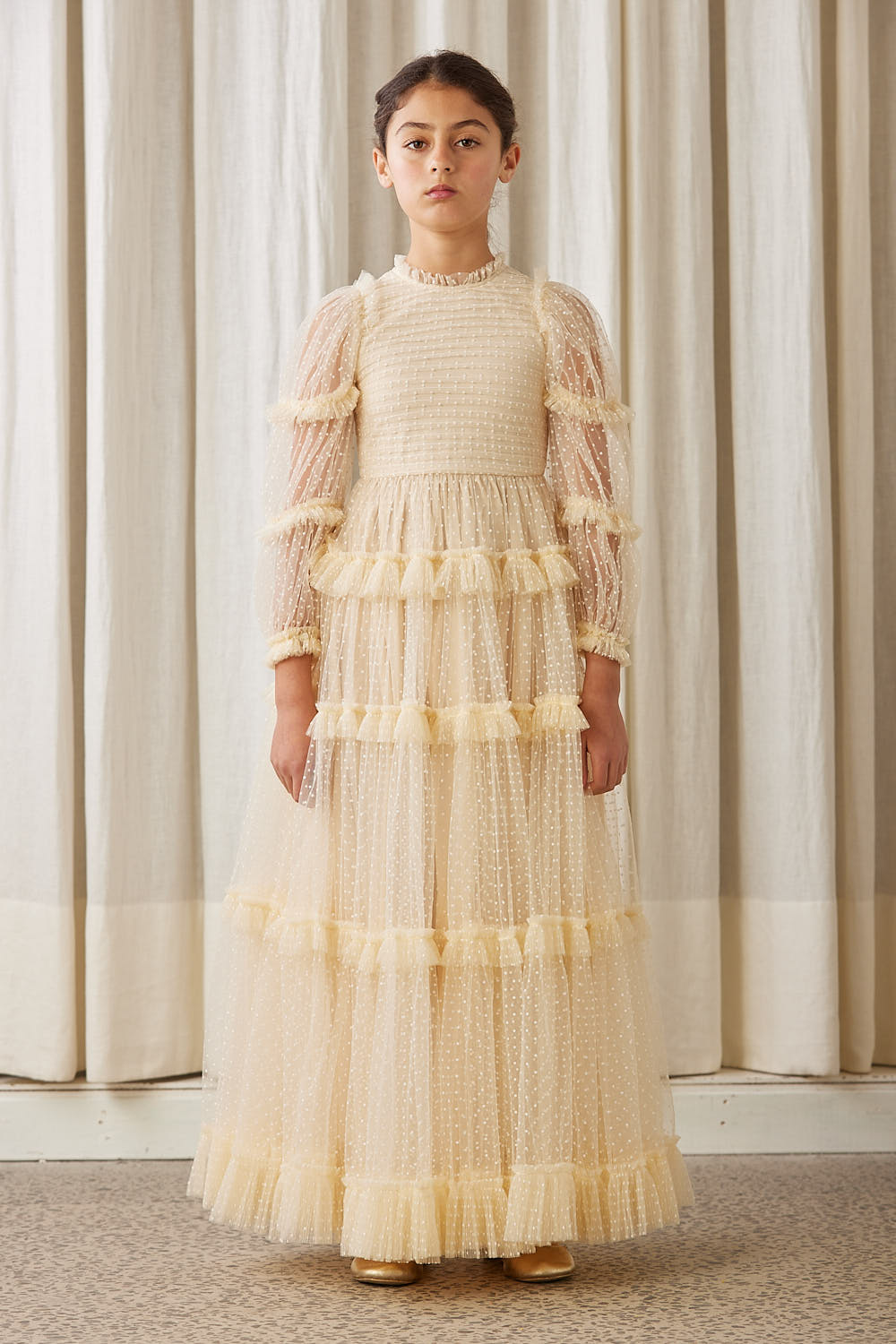 Petite Amalie Cream Tulle Pleated Frill Gown 4 / Cream Petite Amalie Cream Tulle Pleated Frill Gown 4 / Cream
