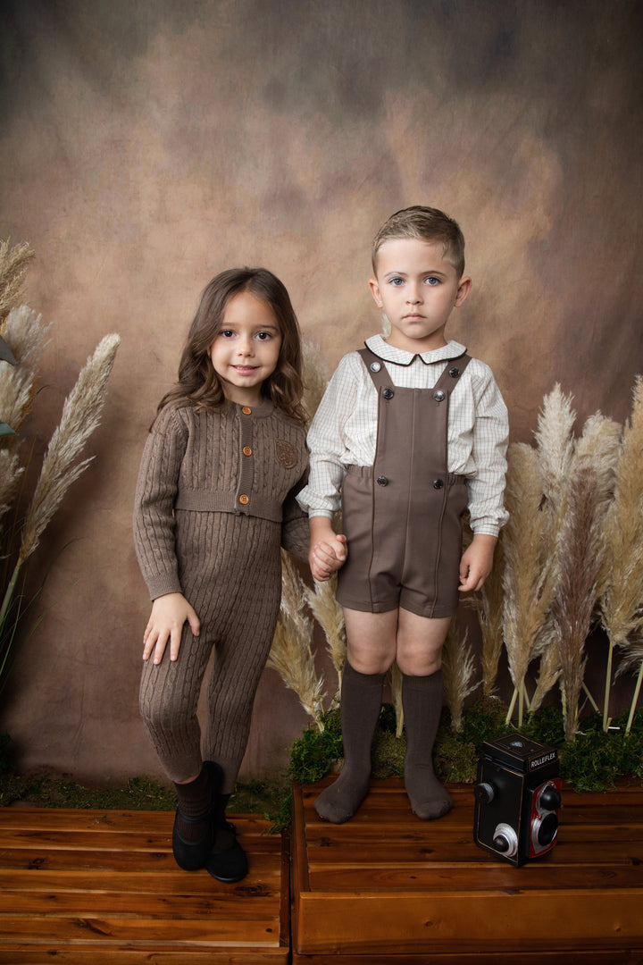 BSH661-Plaid peter pan neck shirt-MOCHA