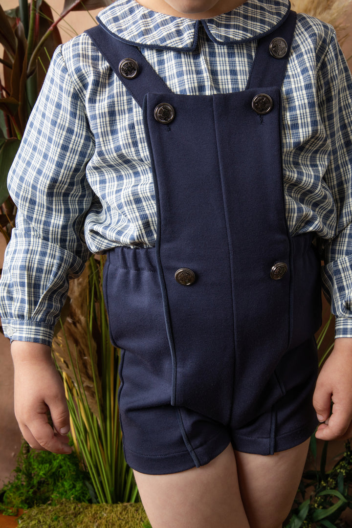 BSH661-Plaid peter pan neck shirt-NAVY