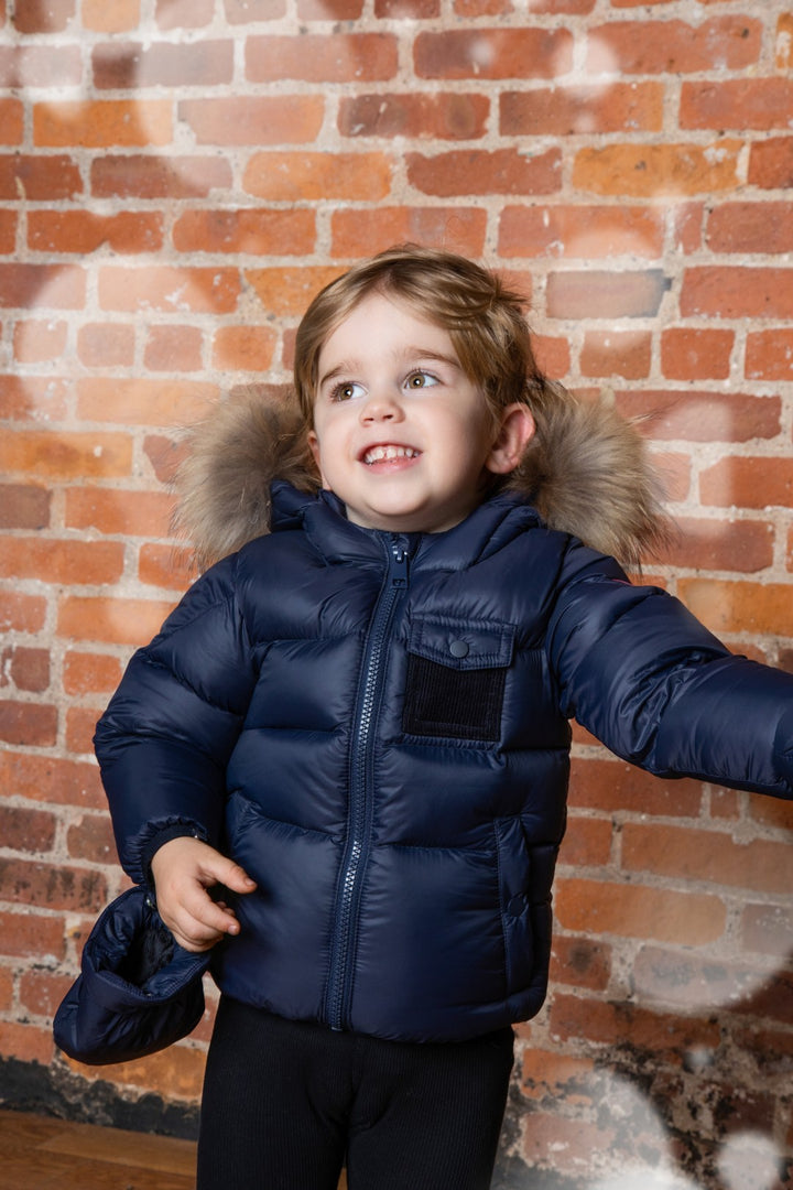 F25-5031N-BELLA ENFANT FUR DOWN JACKET-Navy Racoon
