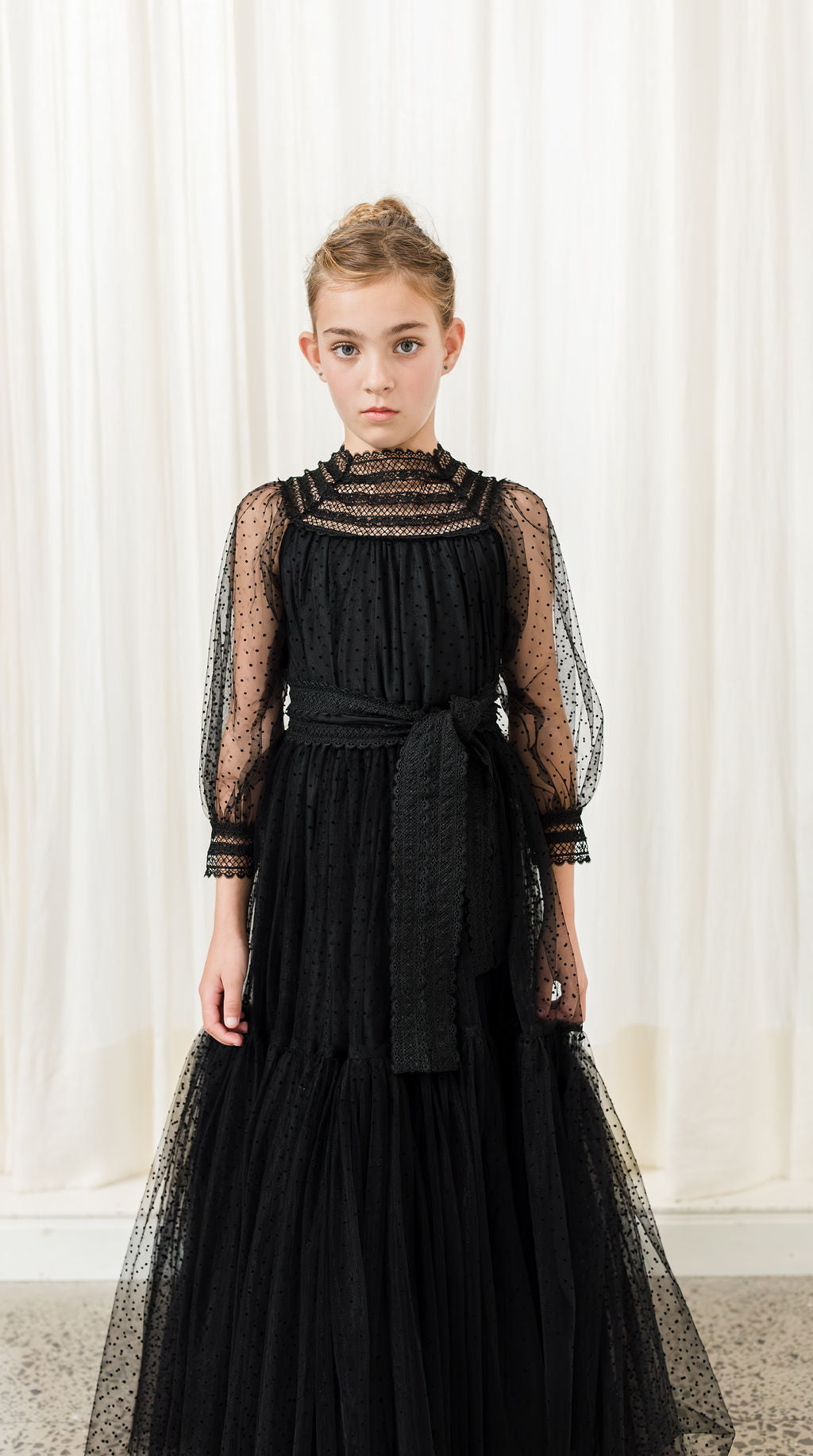 AW1143B-CUSTOM Tulle Crochet Lace Gown-Black  whoopikids