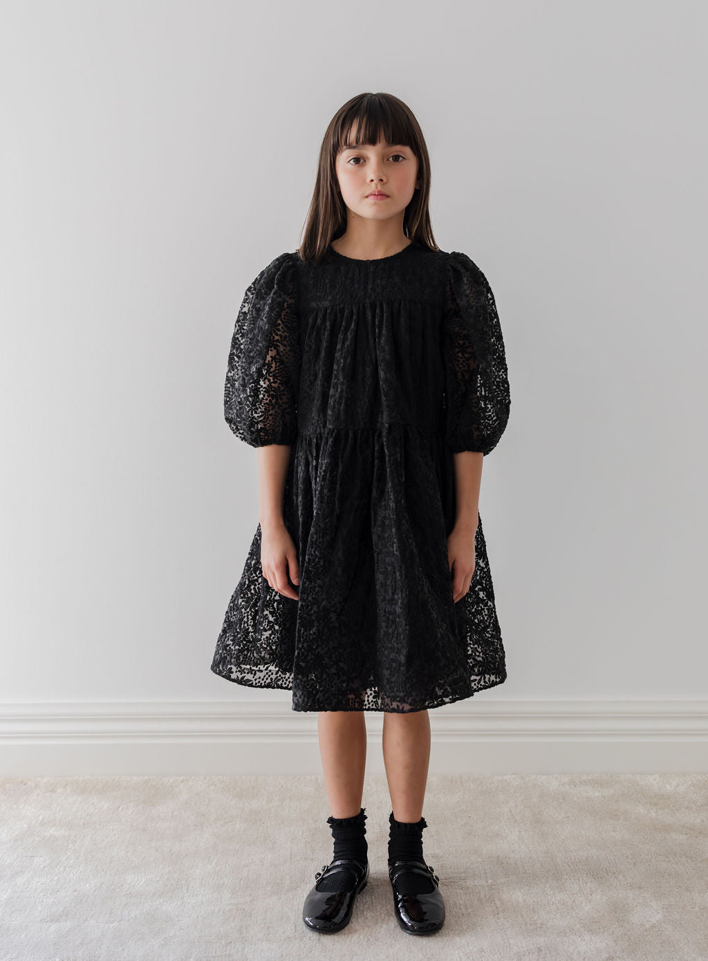 1225B-Mauve Embroidered Organza Babydoll Dress-Black whoopikids 1225B-Mauve Embroidered Organza Babydoll Dress-Black whoopikids