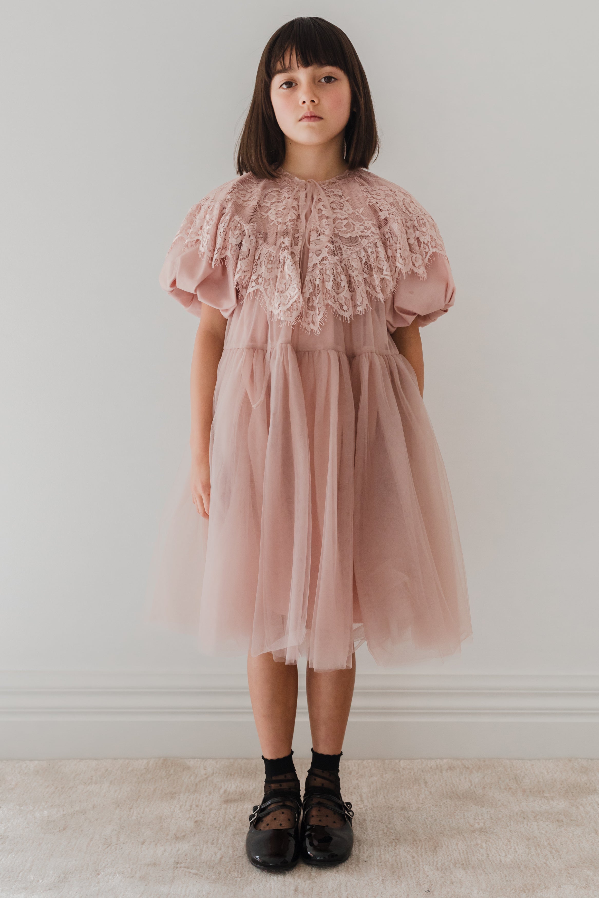 1232-Lace Collar Tulle Babydoll Dress 3/4 SLV-Mauve – whoopikids