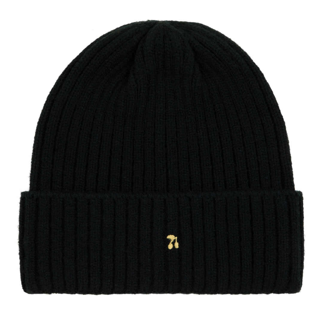 Gold thread embroidered ribbed beanie-Black