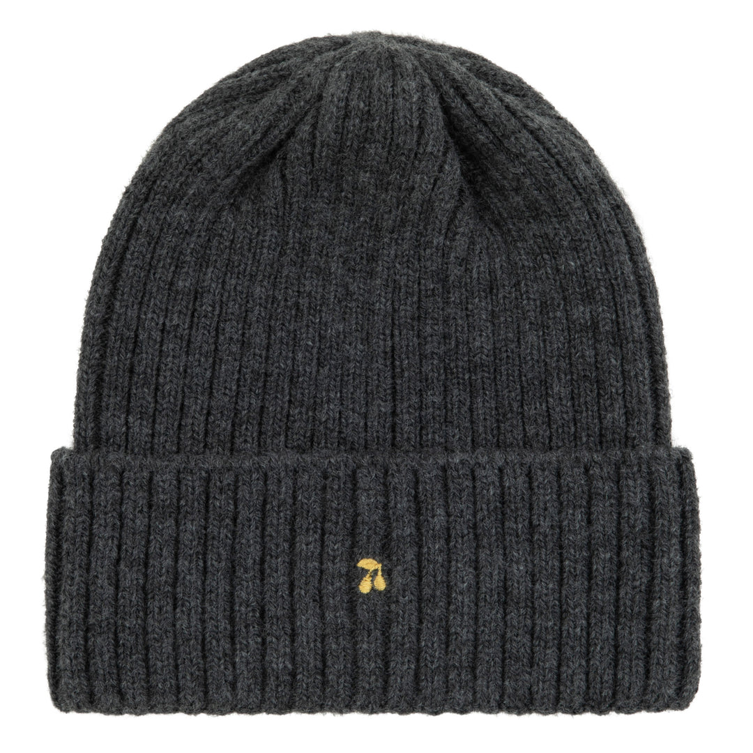 Gold thread embroidered ribbed beanie-Gray