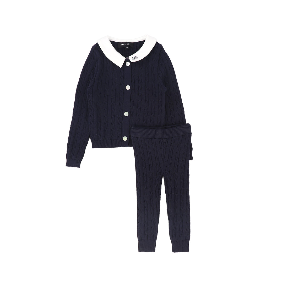 C-23195-Cable Knit Collar Set -Navy