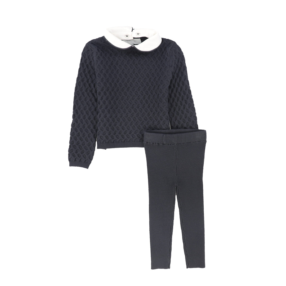 C-23484-Textured Crochet Knit Set -Grey