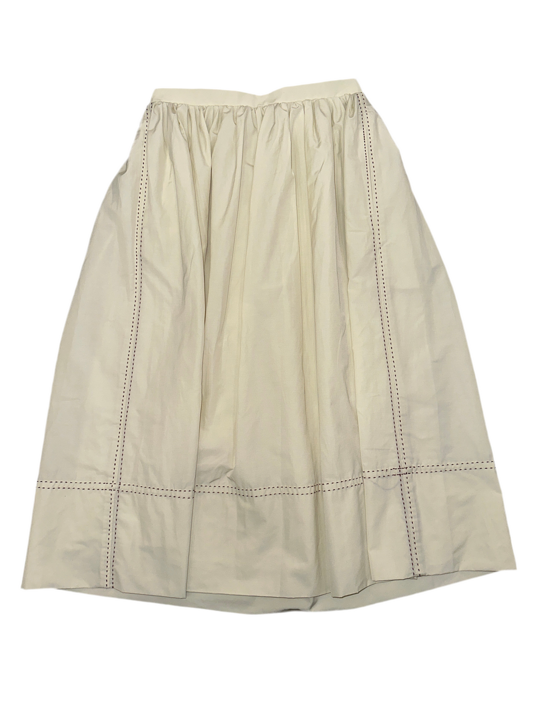 IN A ROUNDABOUT WAY SKIRT-IVORY WITH MAROON STITCHING