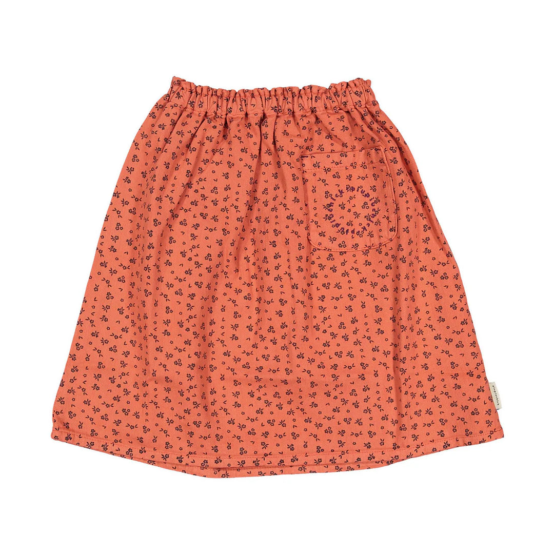AW25.MN2508AUSA-Knee-lengh skirt elastic waist | Raspberry w/ black flowers-raspberry | cotton twill