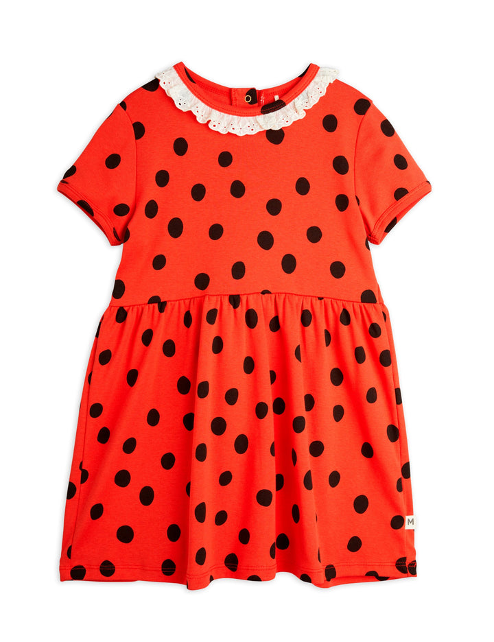DOTS AOP LACE SS DRESS-Red
