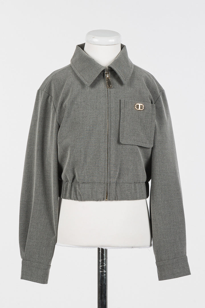 252GJ2270-SHORT JACKET-MED GREY MEL