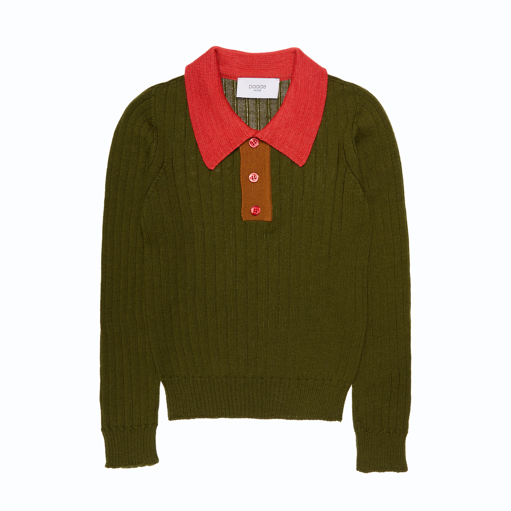 Wool Seamless Polo Shirt-Green