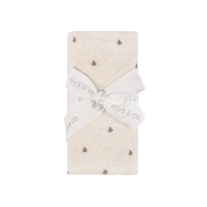 FLORAL GRID COLLECTION-MUSLIN SWADDLE-Ivory/Leaf