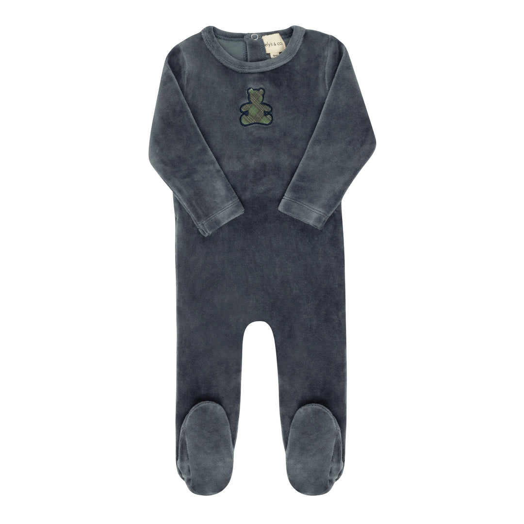 Velour Plaid Bear Collection-Blue - Footie