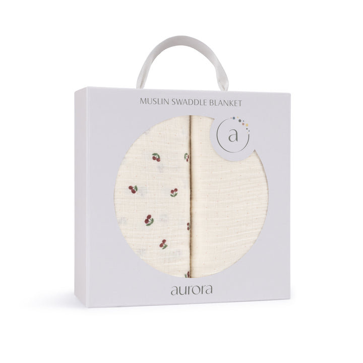 2 Pack Cherry Print Collection - Muslin Swaddle-Ivory/Red
