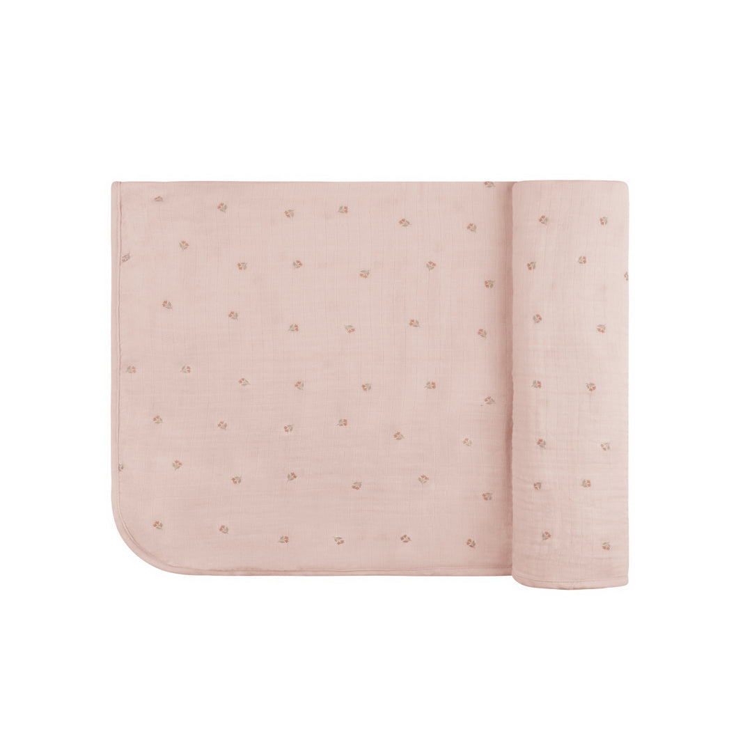 EMBROIDERED COLLECTION-MUSLIN SWADDLE-Pink Tulip