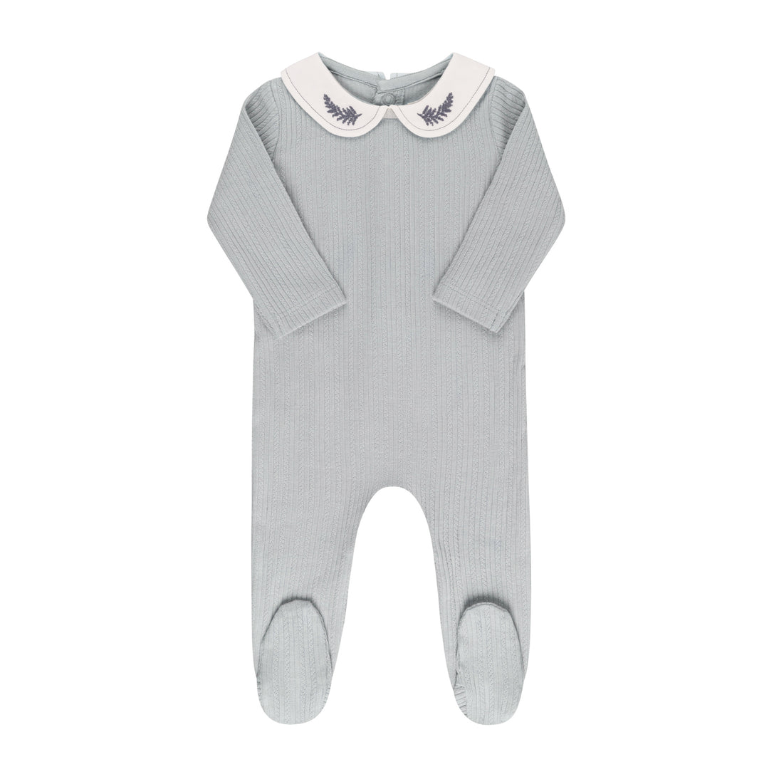 EMBOIDERED COLLAR COLLECTION-FOOTIE-Blue Leaf