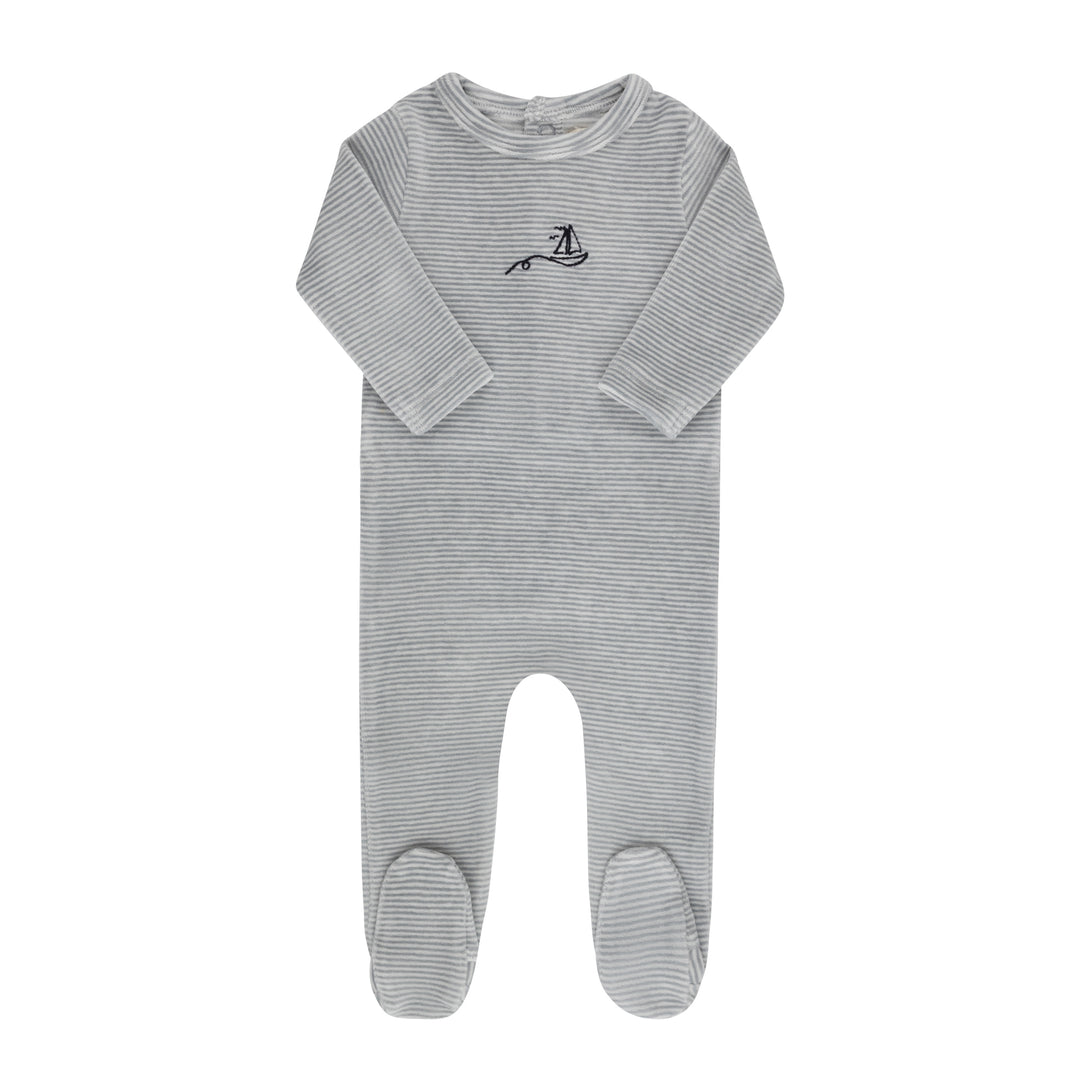 Velour Stripe Collection - Light Blue - Footie