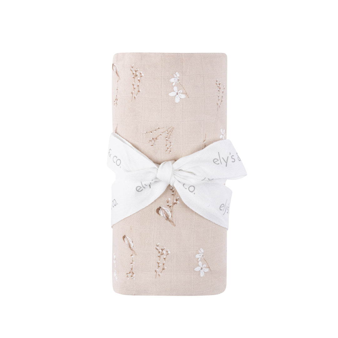 Vintage Birds- Tan - Bamboo Muslin Swaddle