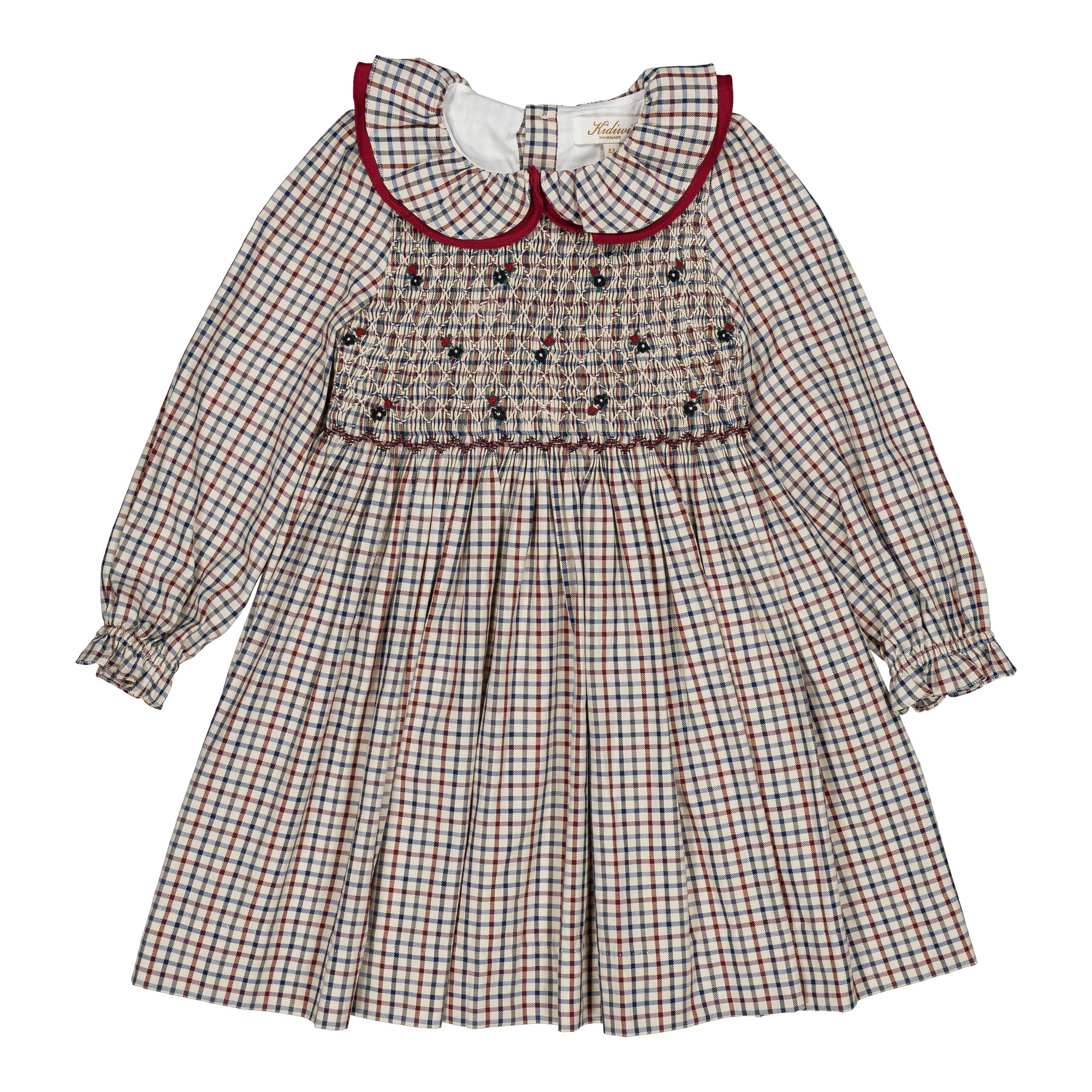 37251 JOSEPHINE SMOCKED GIRL DRESS - OFF-WHITE NAVY BLUE AND