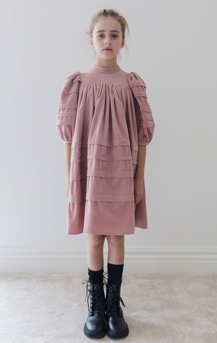 8199D-Cord Pleat Sleeve Dress-Dusty Lilac