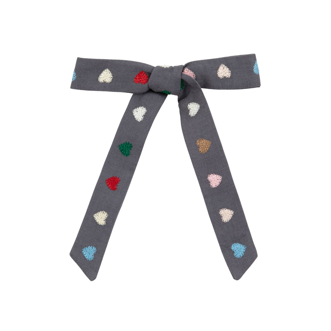 Heart embroidered bow-Gray/Large