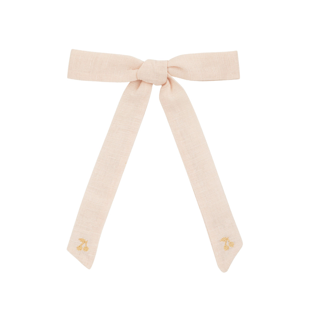 Gold thread cherry embroidered bows-Pink