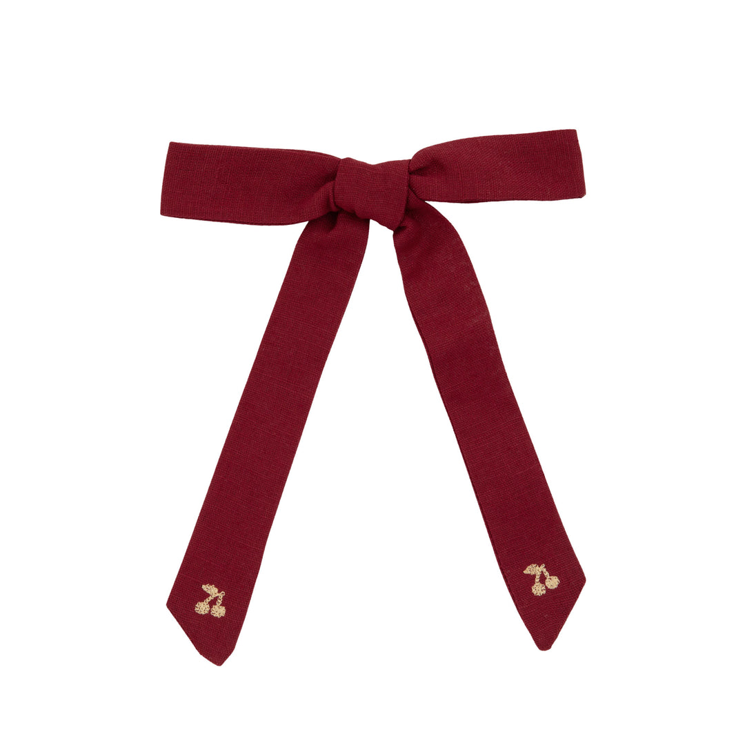 Gold thread cherry embroidered bows-Burgundy