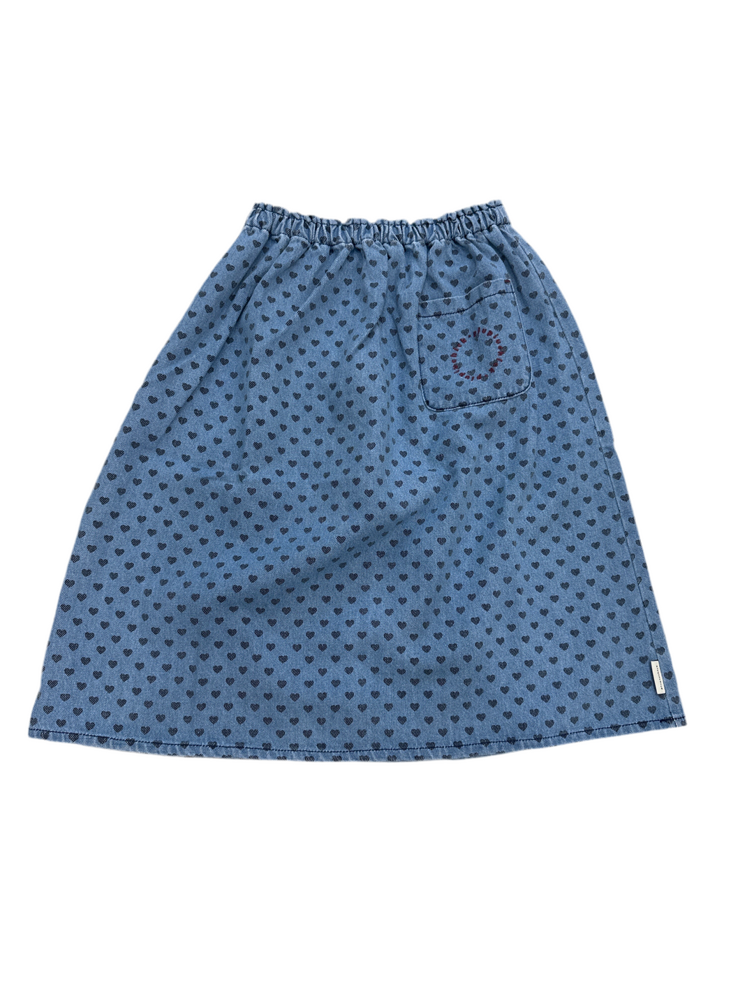 AW25.MN2508CUSA-Knee-lengh skirt elastic waist | Washed blue denim w/ black hearts-washed blue | denim