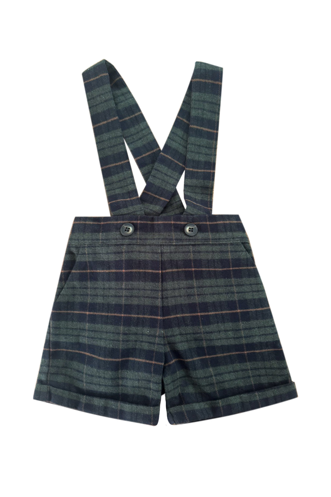 ANDRE SHORT PANTS WITH SUSPENDERS GREEN PLAIDS