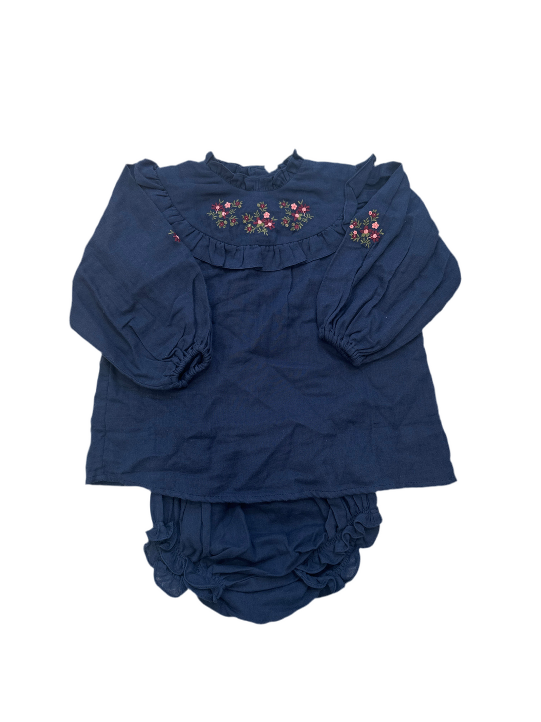 Charlie Baby Dress and Bloomer-Dyed Cotton Double Gauze - Navy