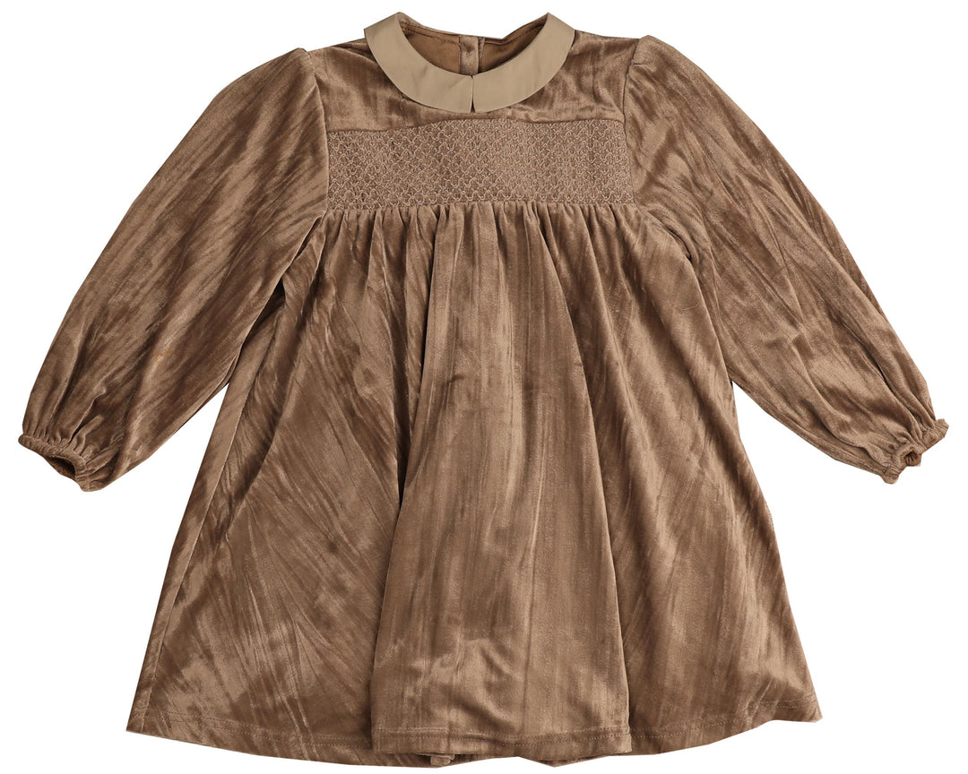 BDR616-Velvet dress with cupro collar-MOCHA