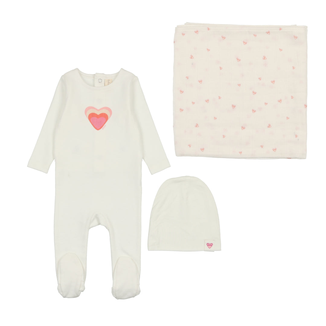 BIG GRAPHIC HEART LAYETTE SET-Winter White