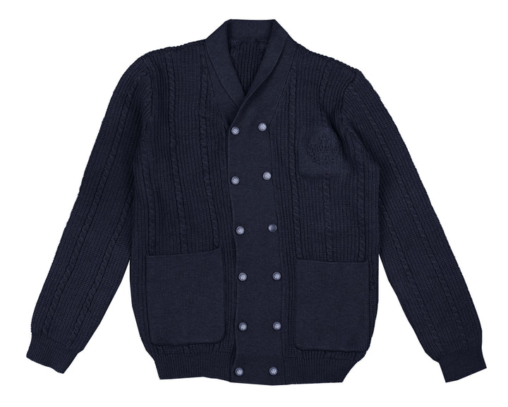 BKN633-Double breasted cable cardigan with shawl neck-NAVY