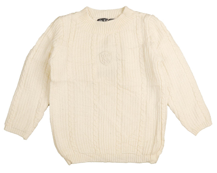 BKN635-Mock neck cable knit with emblem-IVORY