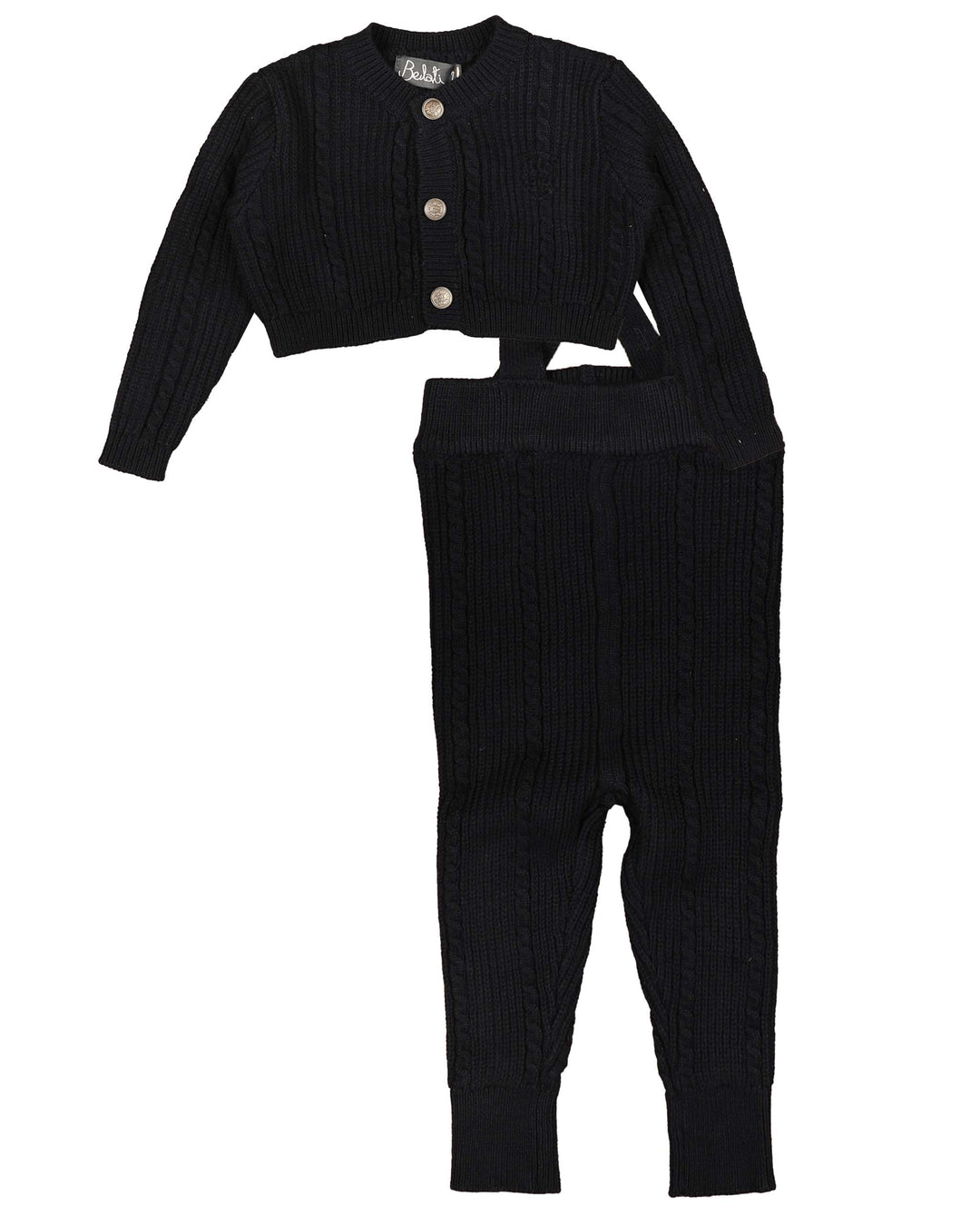 BKN636-Baby overall with cable cardigan-NAVY