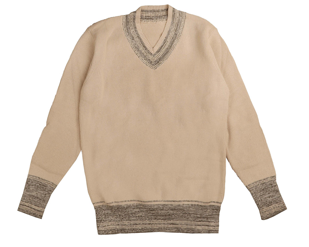 BKN638-V neck knit with marled edges-OATMEAL