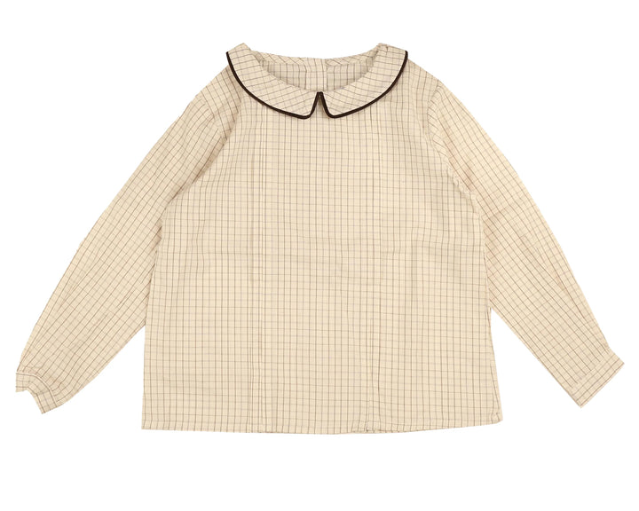 BSH661-Plaid peter pan neck shirt-MOCHA