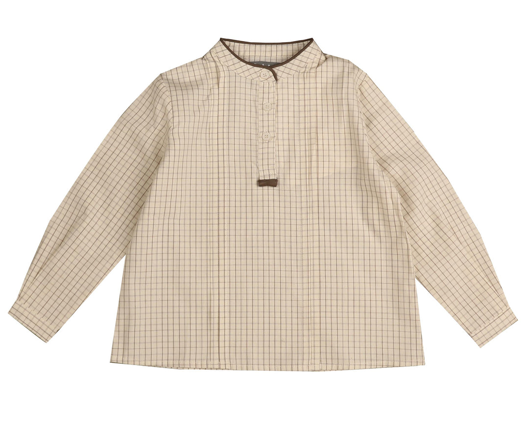 BSH659-Plaid mandarin neck shirt-MOCHA