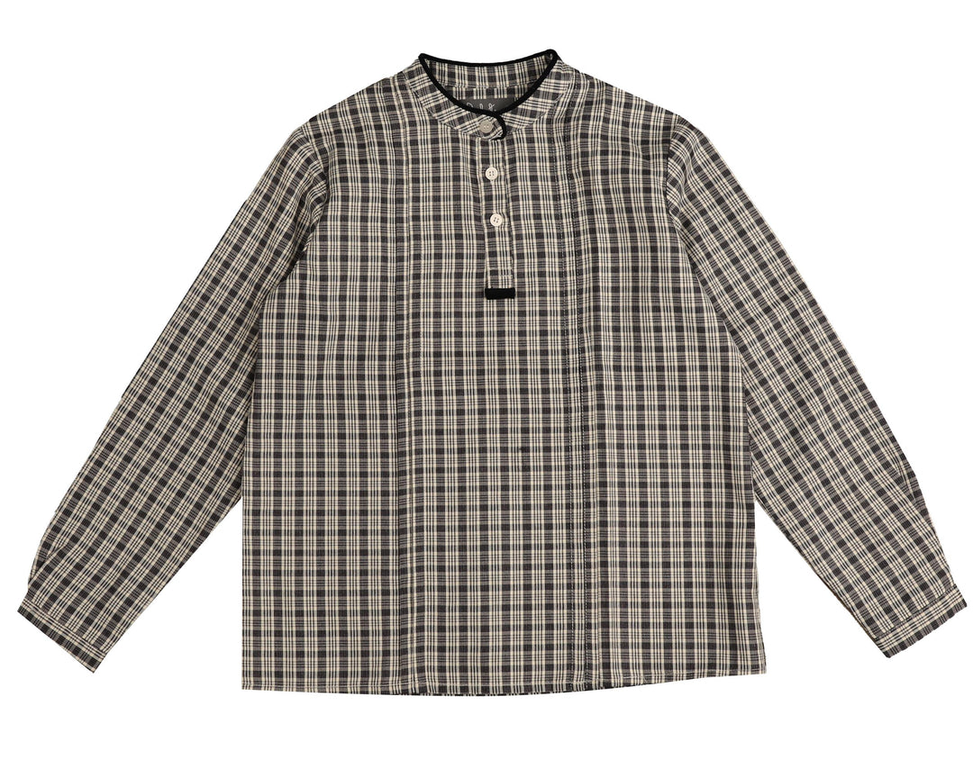 BSH659-Plaid mandarin neck shirt-NAVY