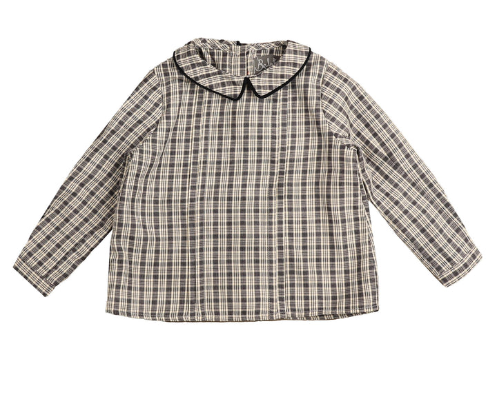 BSH661-Plaid peter pan neck shirt-NAVY