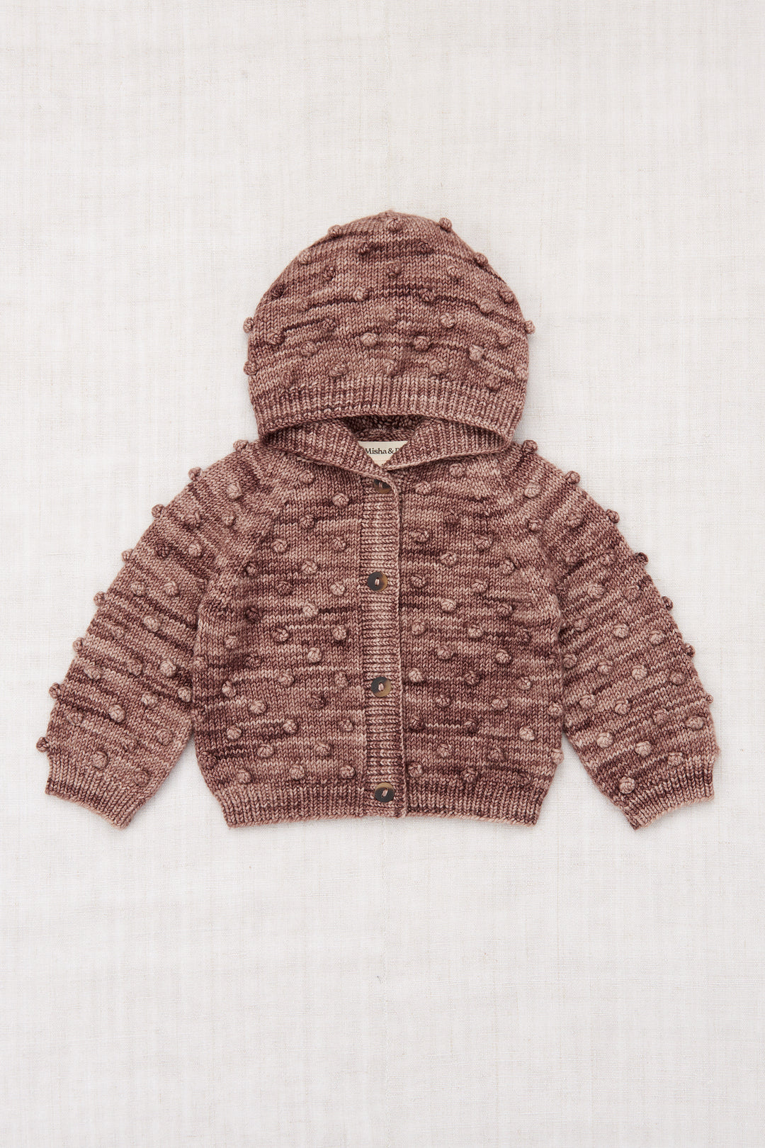 Baby Hooded Popcorn Cardigan-Affogato