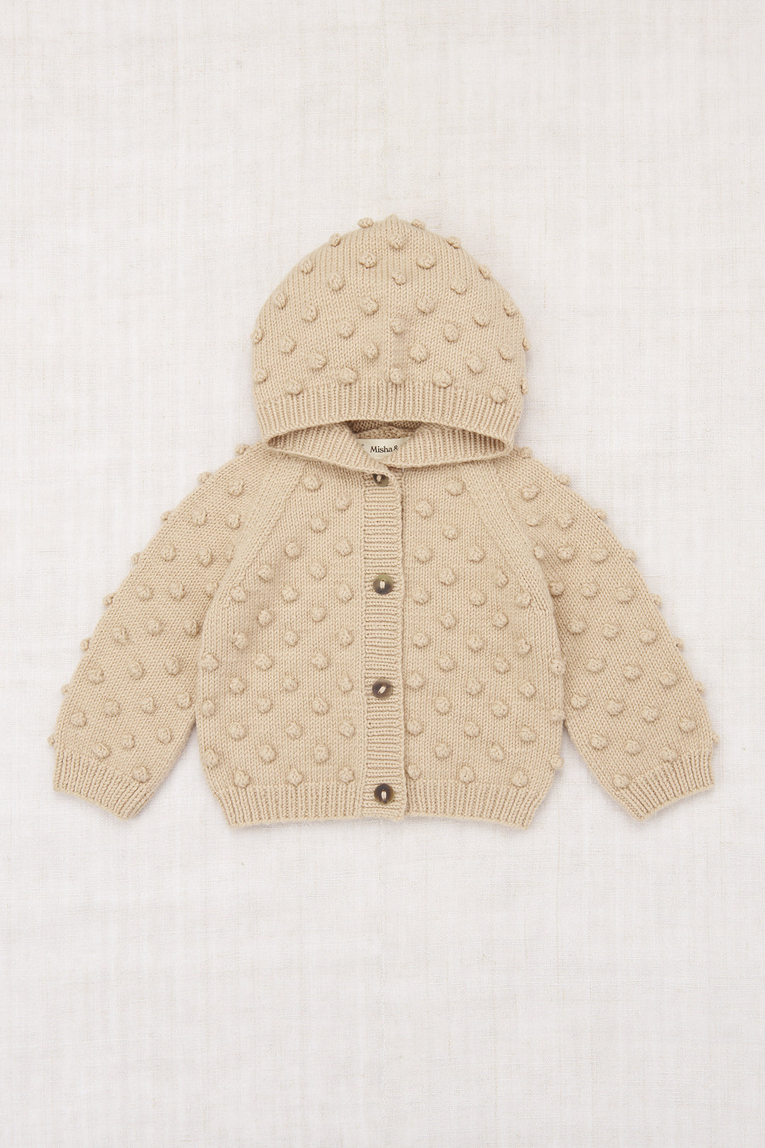 Baby Hooded Popcorn Cardigan-Patina
