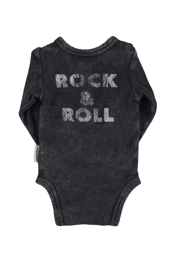 AW25.JRS2503A-Baby long sleeve body | Faded black w/ "rock & roll" print-faded black| terry cotton