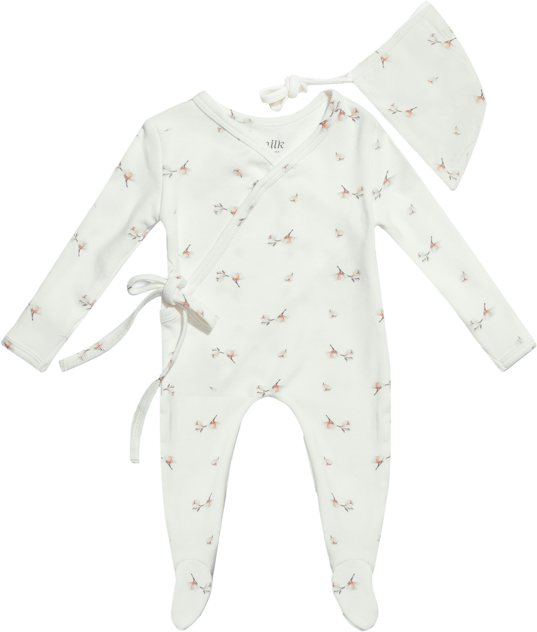 PLUSH WRAP FOOTIE SETS (FOOTIE AND BONNET)-IVORY BLOSSOM