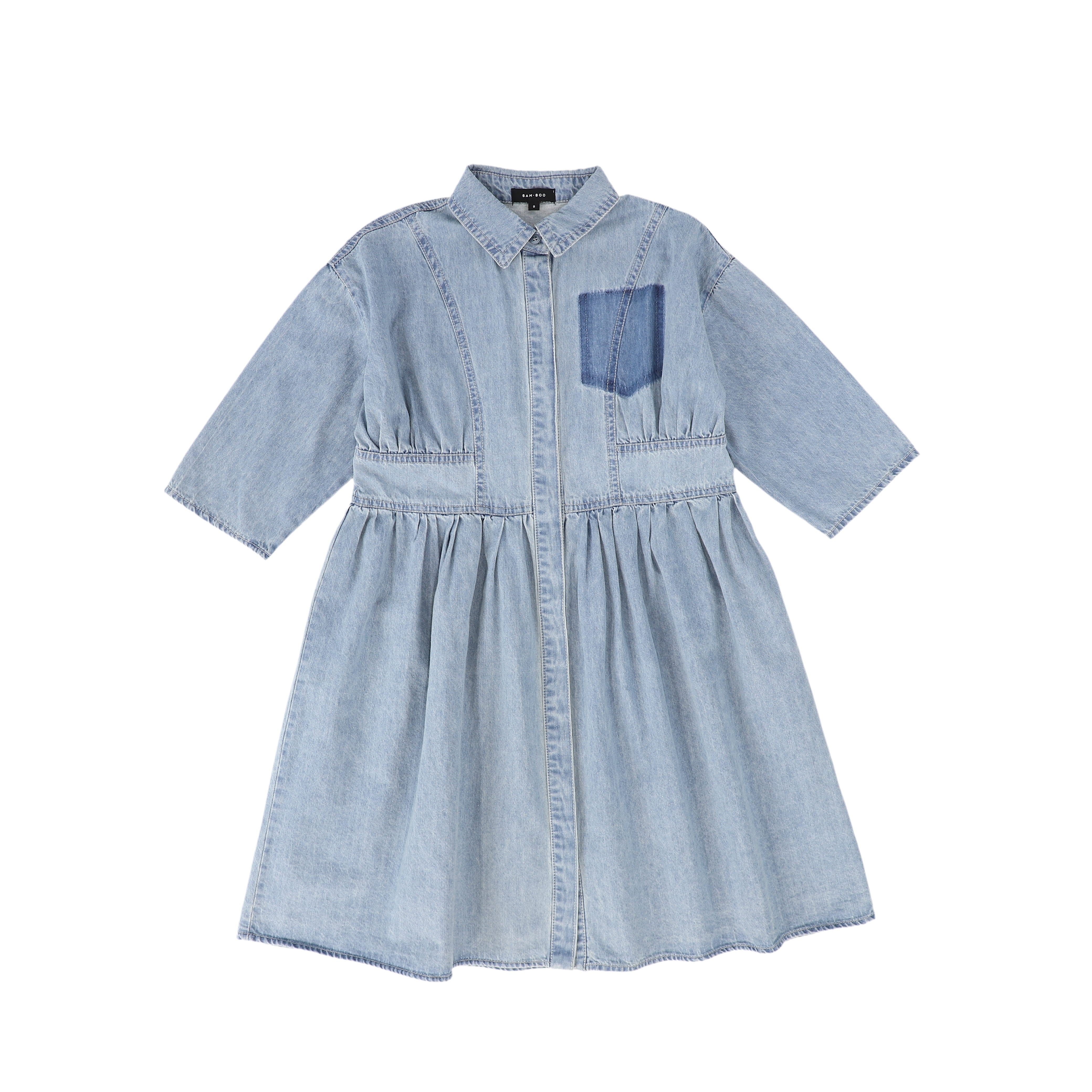 【Anyone more】Tsuru Blue Denim Shirt One Piece Light Blue Denim Shirt | Miu Miu
