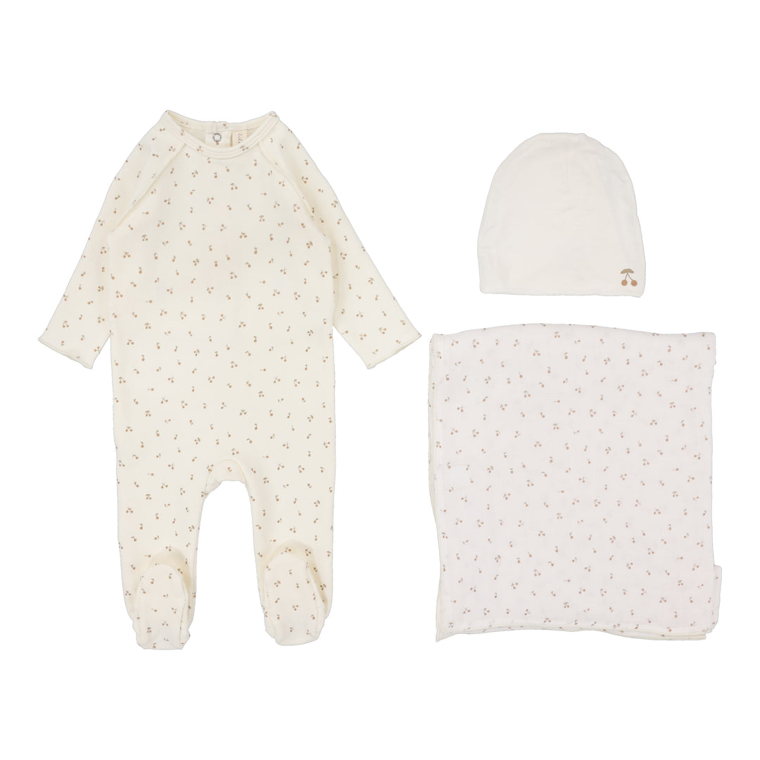 Cherry Print Layette Set-Cream/Pink