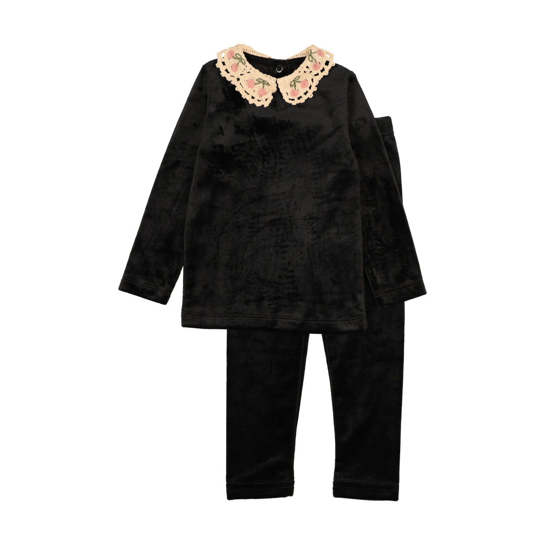 BLW25004S-Cherry Crochet Collar Lounge Set-Black