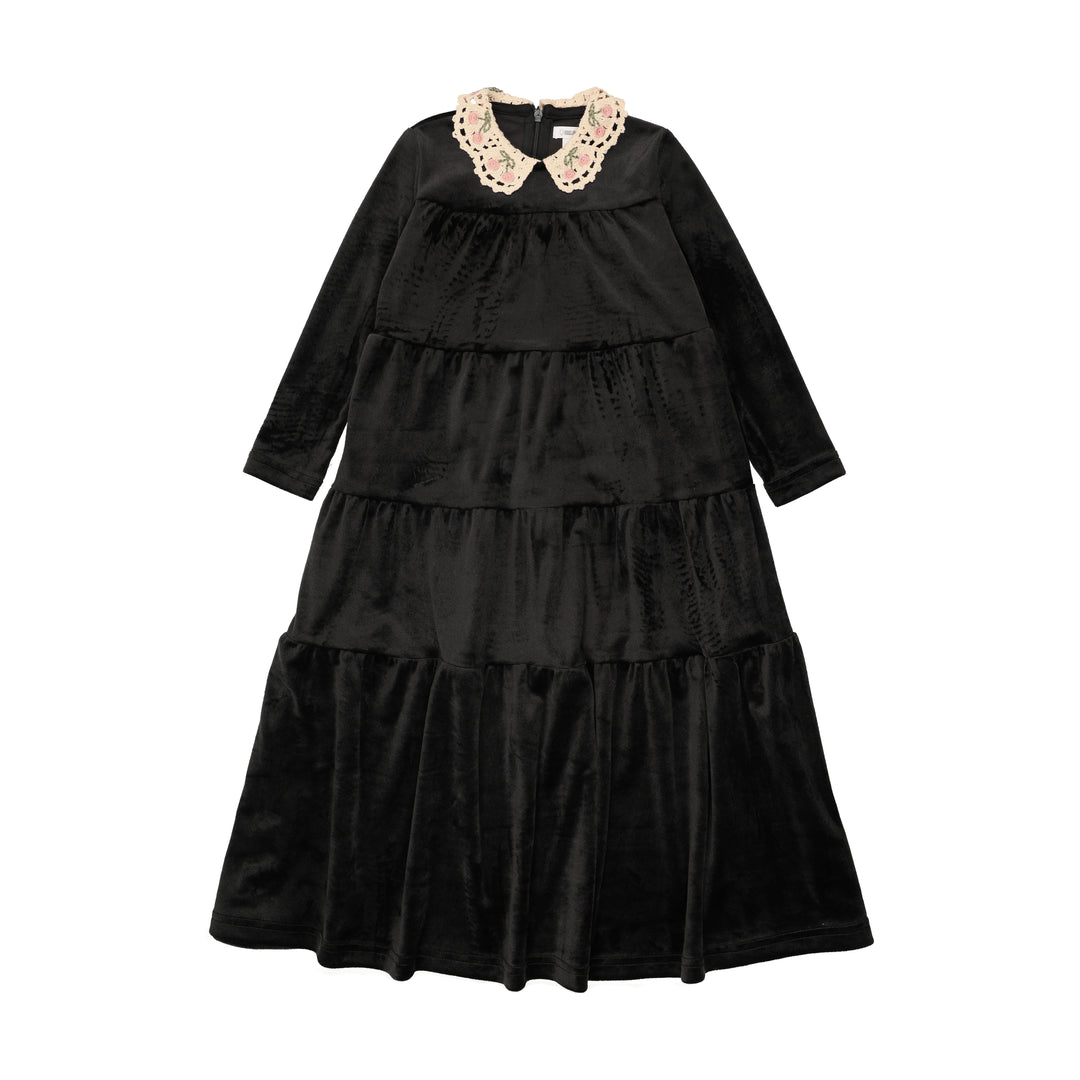 BLW25004SR-Cherry Crochet Collar Shabbos Robe-Black